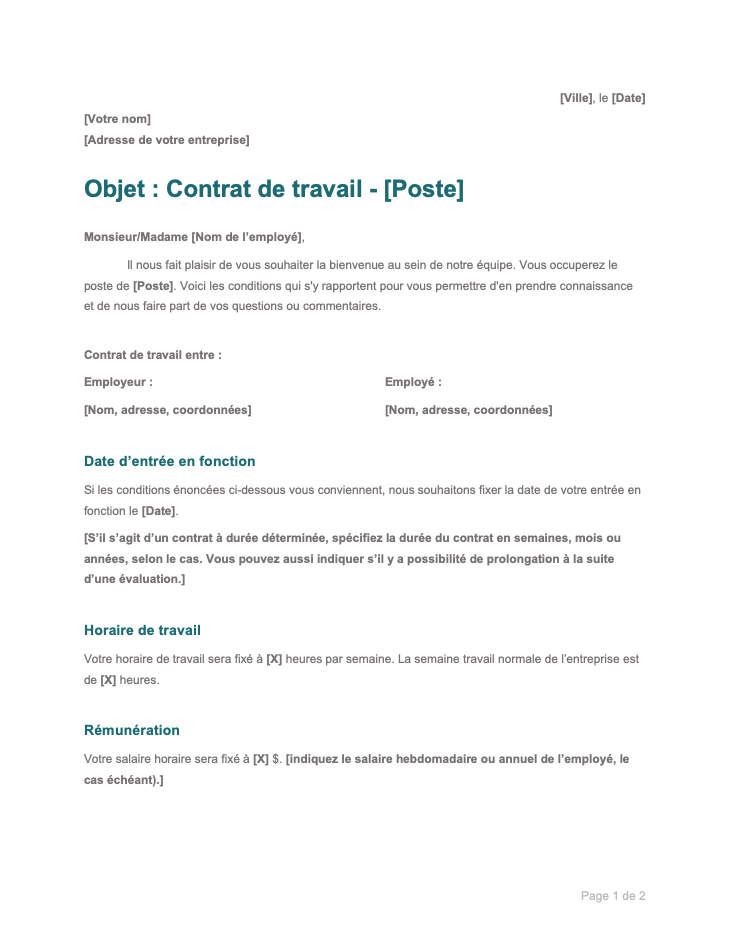 contract de travail